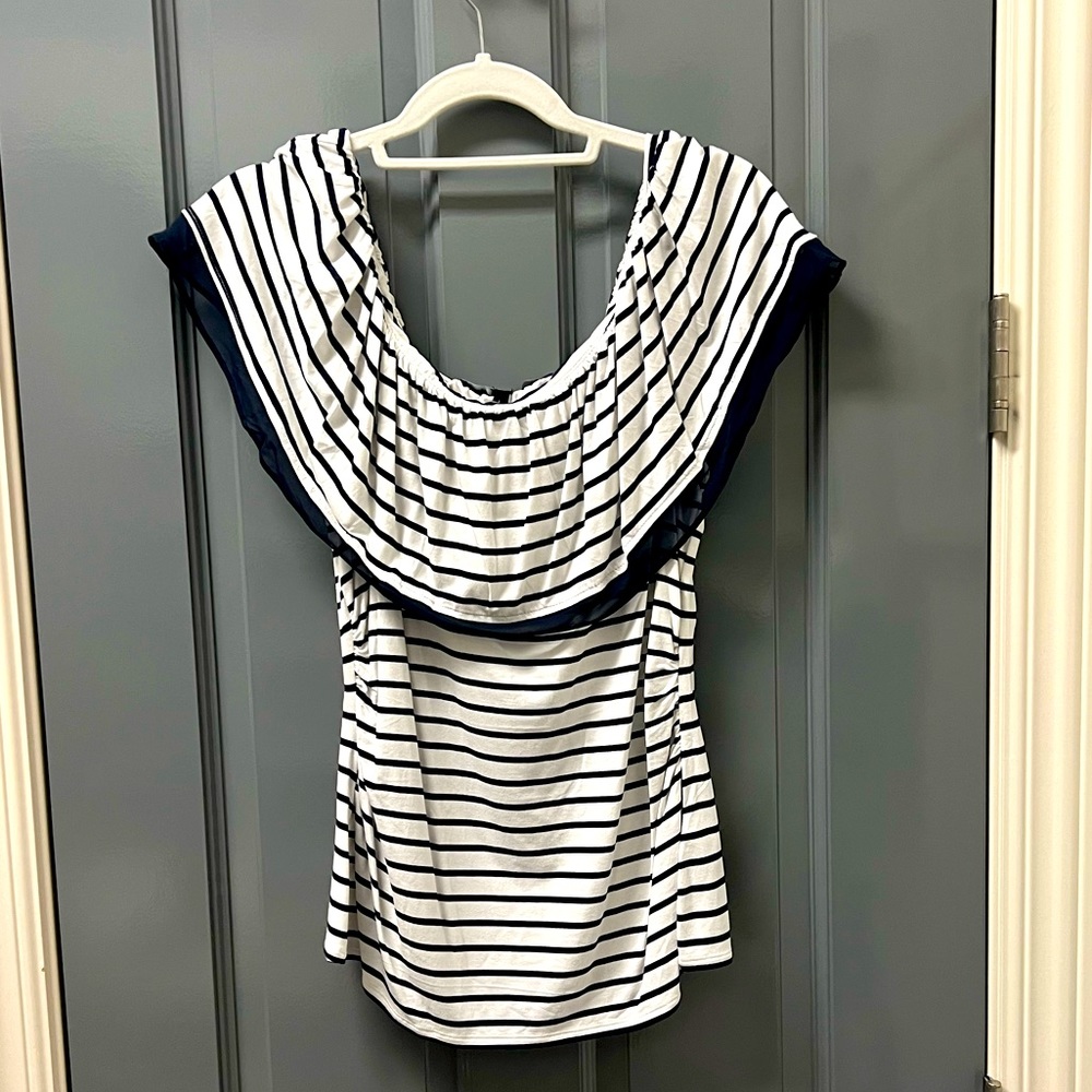 White House Black Market Striped Flounce Blouse